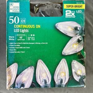 Super Bright LED Warm White 50 C-9 Christmas String Lights 49 Ft. Continuous On